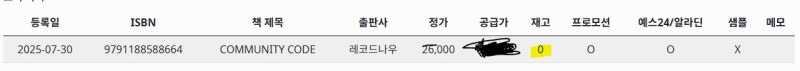 COMMUNITY CODE의 입고 정보를 표시한 도서 목록